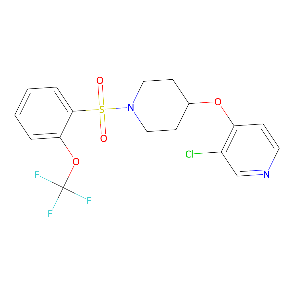 3-Chloro-4-((1-((2-(trifluoromethoxy)phenyl)sulfonyl)piperidin-4-yl)oxy)pyridine molecular structure, CAS 2034395-75-8