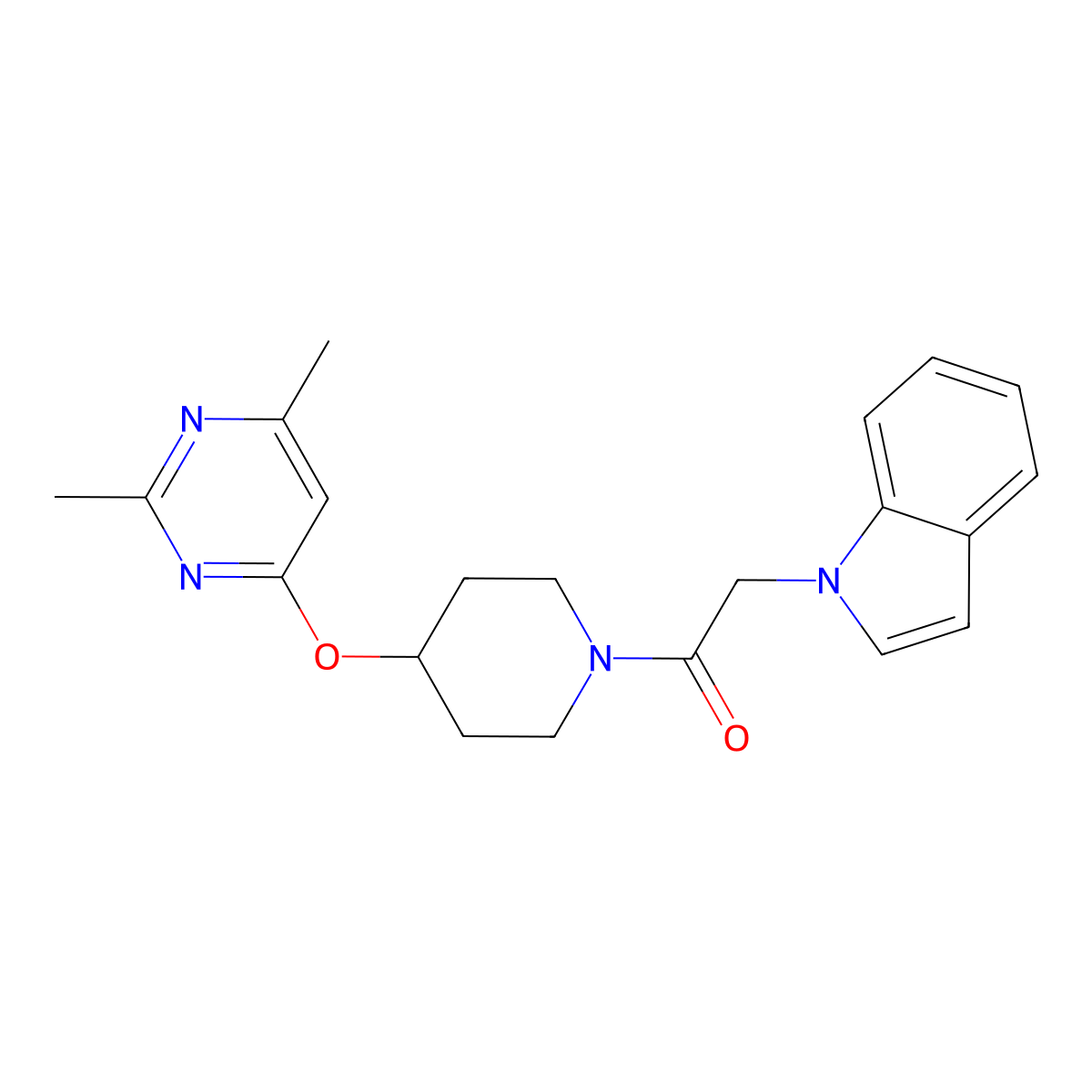 1-(4-((2,6-dimethylpyrimidin-4-yl)oxy)piperidin-1-yl)-2-(1H-indol-1-yl)ethanone molecular structure, CAS 2034395-84-9