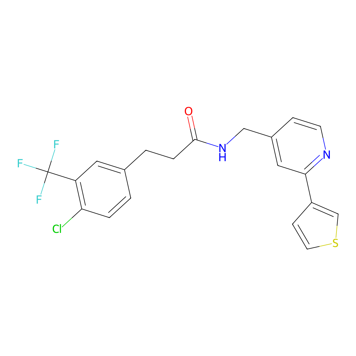 3-(4-chloro-3-(trifluoromethyl)phenyl)-N-((2-(thiophen-3-yl)pyridin-4-yl)methyl)propanamide molecular structure, CAS 2034395-85-0