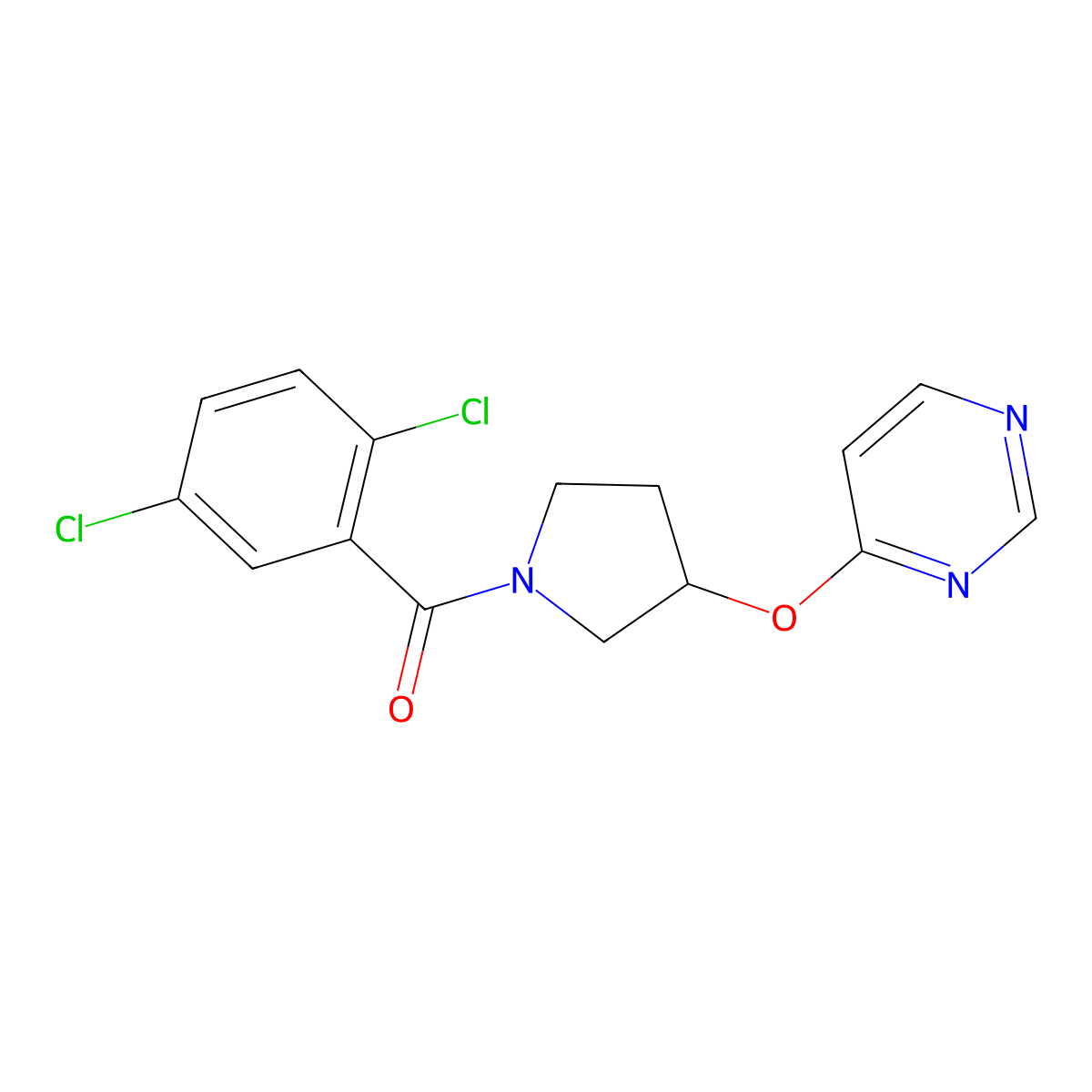 (2,5-Dichlorophenyl)(3-(pyrimidin-4-yloxy)pyrrolidin-1-yl)methanone molecular structure, CAS 2034395-86-1