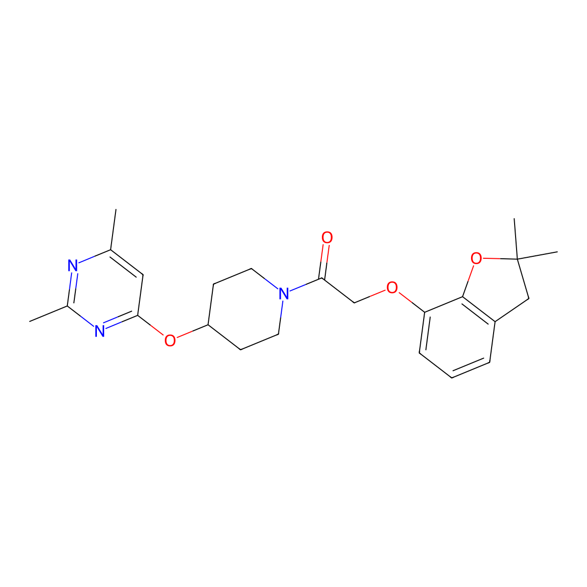 2-((2,2-Dimethyl-2,3-dihydrobenzofuran-7-yl)oxy)-1-(4-((2,6-dimethylpyrimidin-4-yl)oxy)piperidin-1-yl)ethanone molecular structure, CAS 2034395-91-8