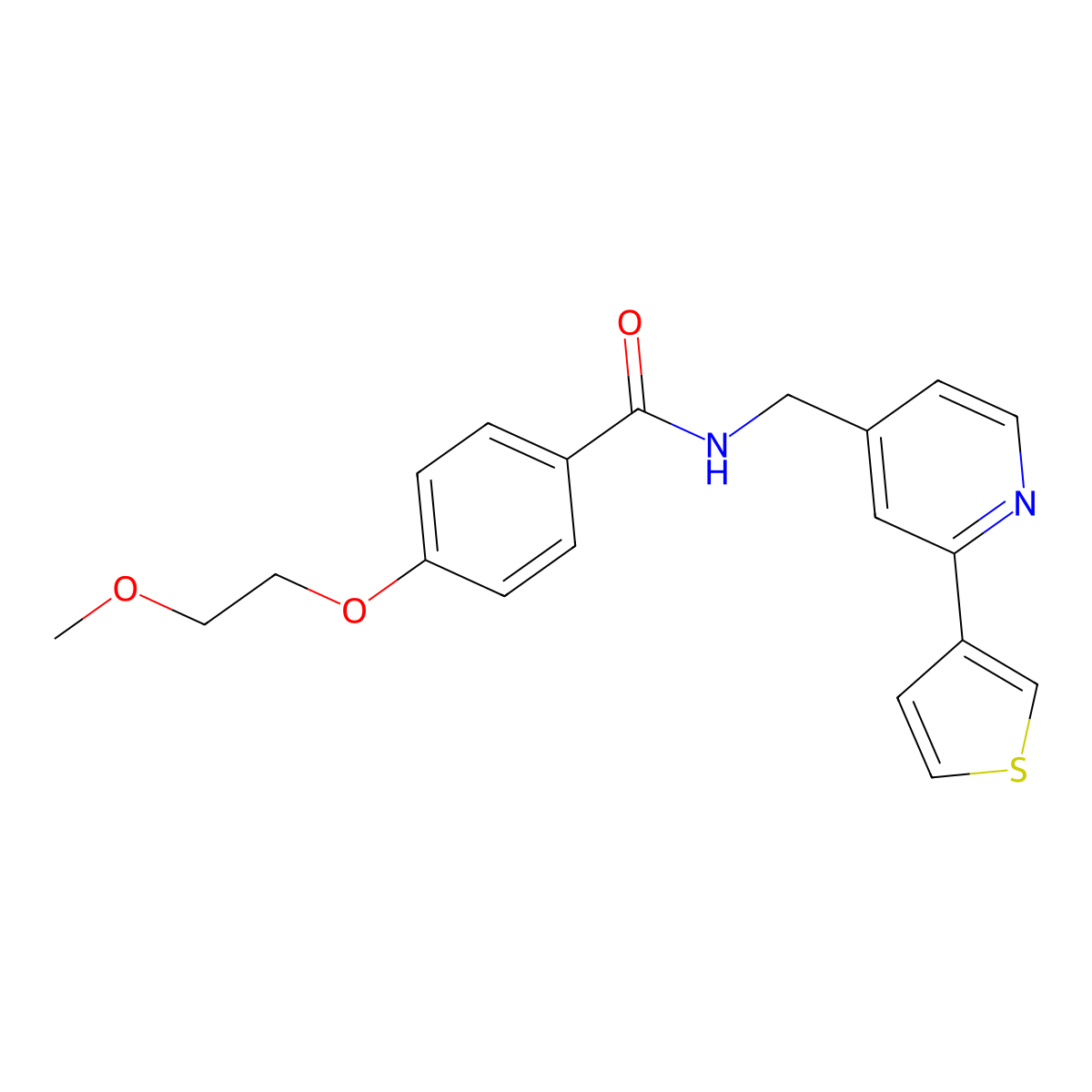 4-(2-methoxyethoxy)-N-((2-(thiophen-3-yl)pyridin-4-yl)methyl)benzamide molecular structure, CAS 2034395-96-3