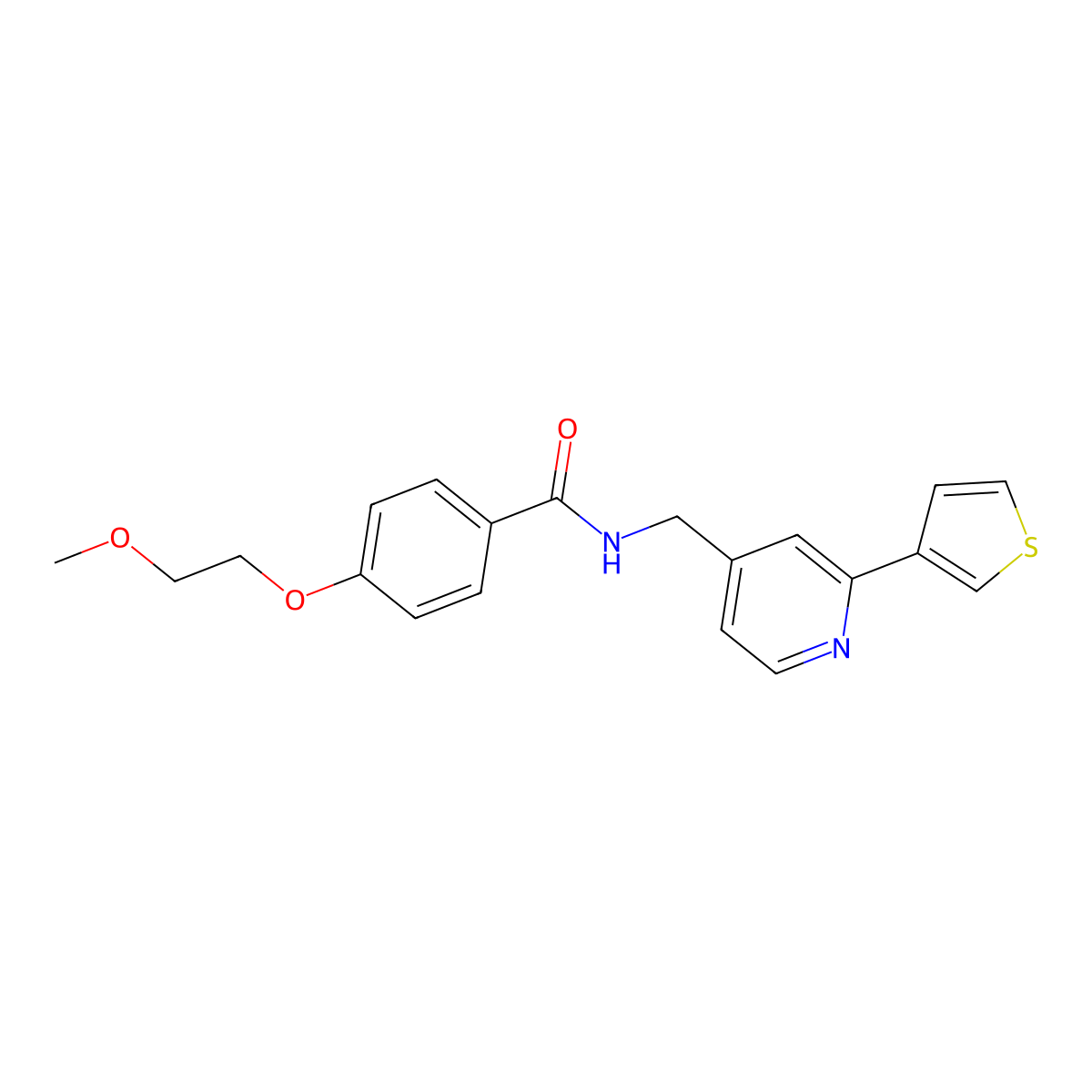 4-(2-methoxyethoxy)-N-((2-(thiophen-3-yl)pyridin-4-yl)methyl)benzamide molecular structure, CAS 2034395-96-3