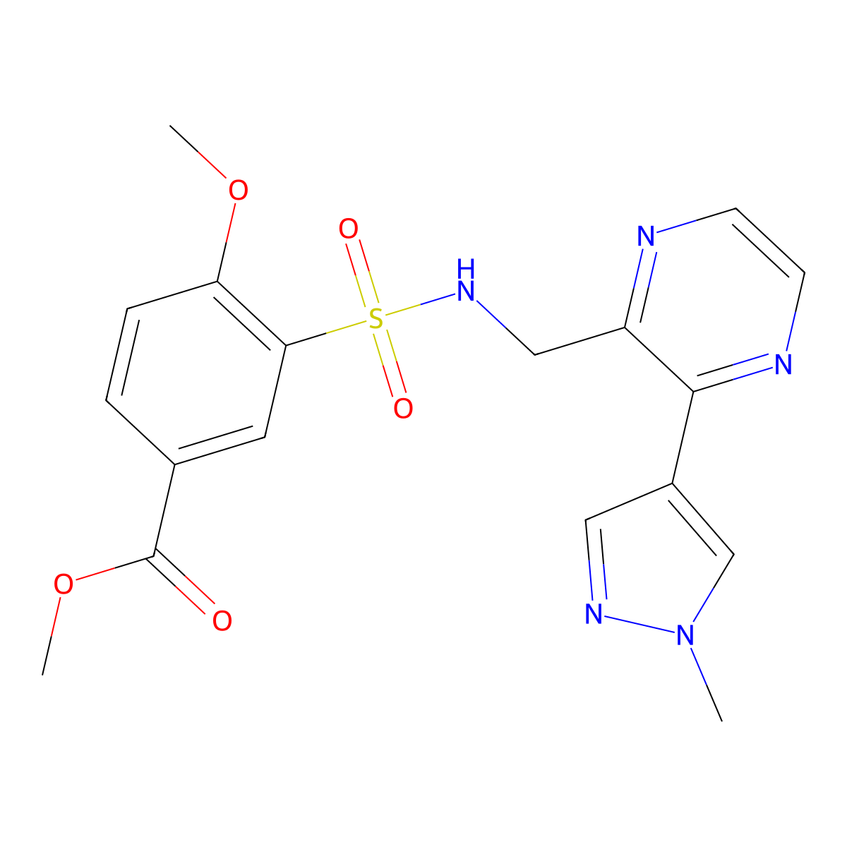 methyl 4-methoxy-3-(N-((3-(1-methyl-1H-pyrazol-4-yl)pyrazin-2-yl)methyl)sulfamoyl)benzoate molecular structure, CAS 2034395-97-4