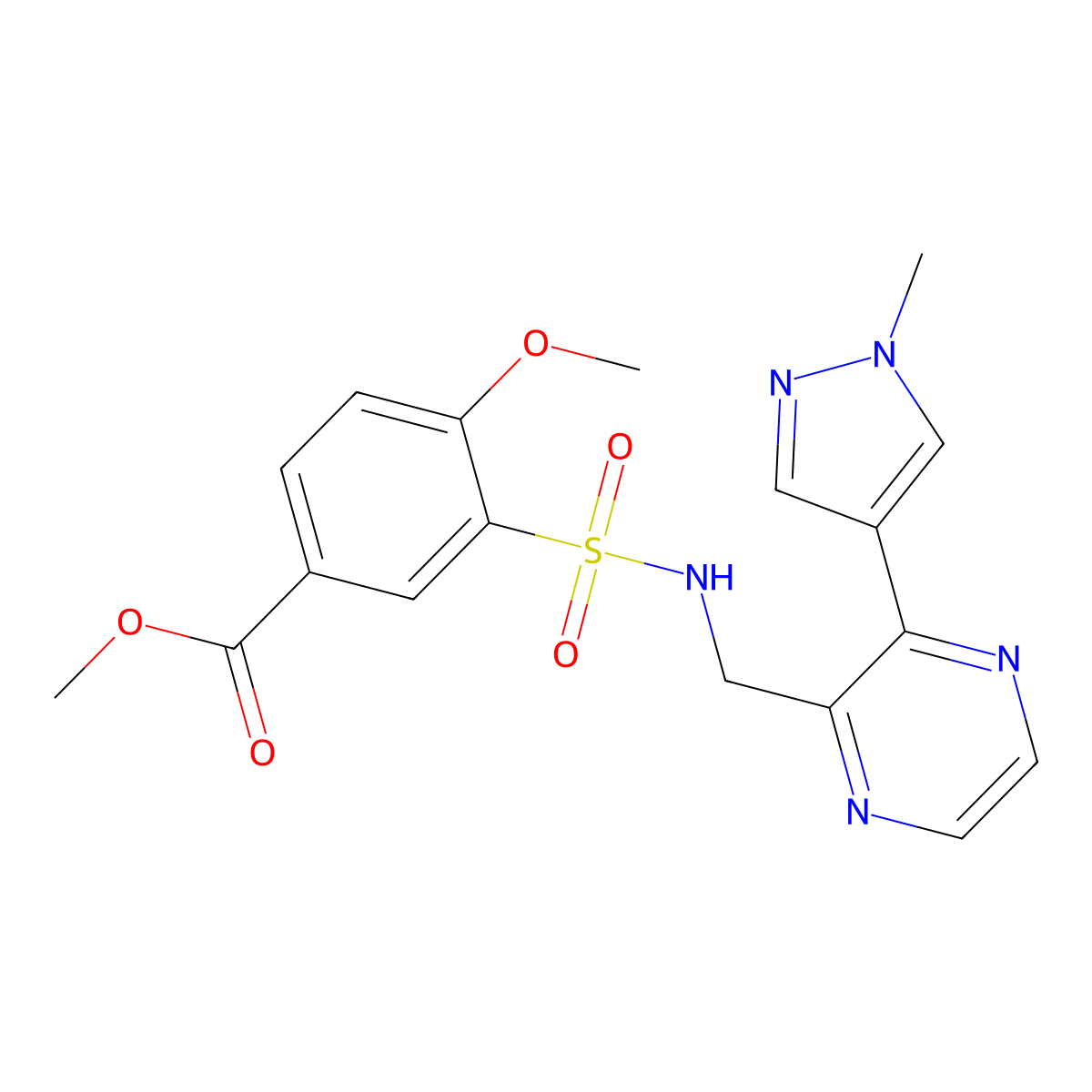 methyl 4-methoxy-3-(N-((3-(1-methyl-1H-pyrazol-4-yl)pyrazin-2-yl)methyl)sulfamoyl)benzoate molecular structure, CAS 2034395-97-4