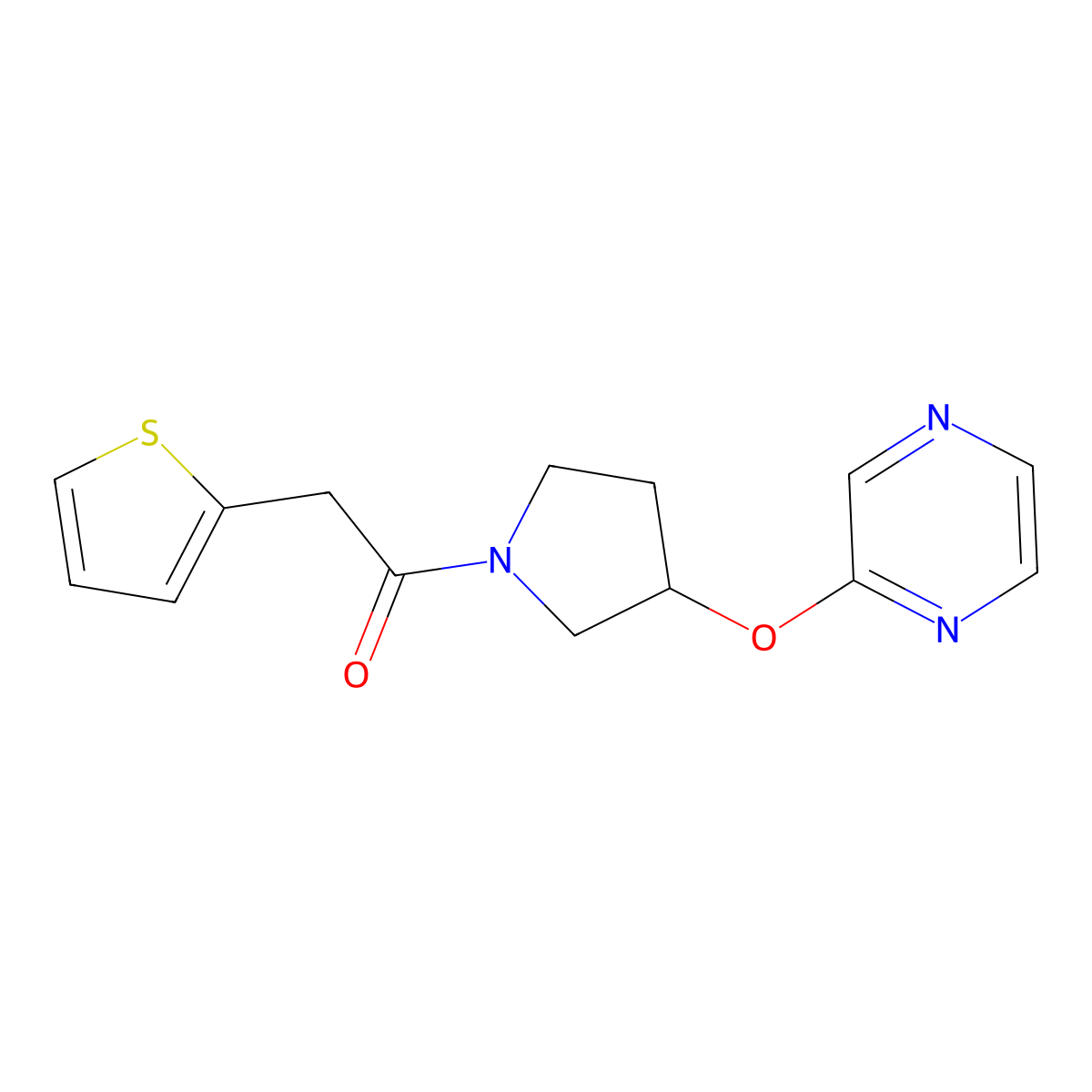 1-(3-(Pyrazin-2-yloxy)pyrrolidin-1-yl)-2-(thiophen-2-yl)ethanone molecular structure, CAS 2034395-99-6