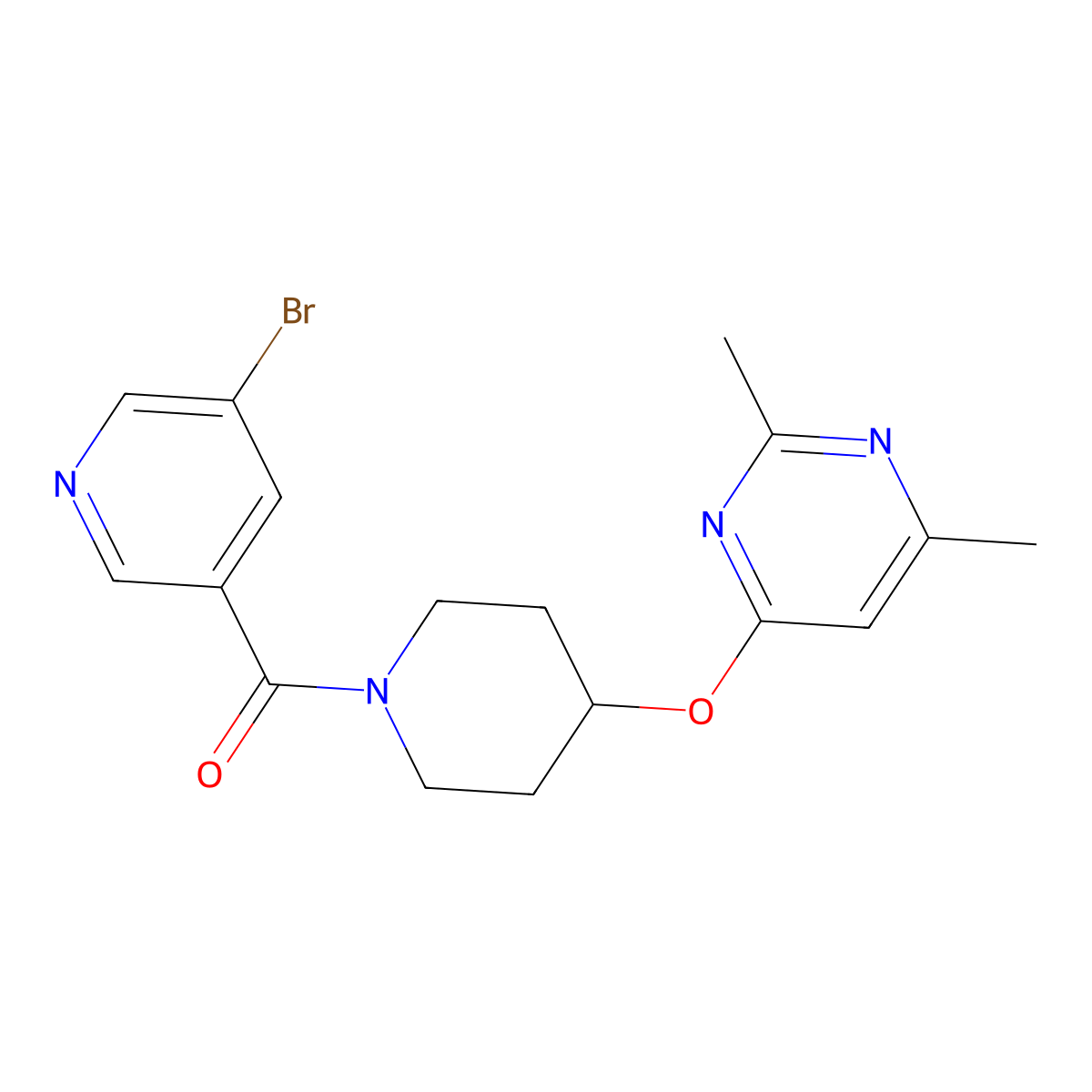 (5-Bromopyridin-3-yl)(4-((2,6-dimethylpyrimidin-4-yl)oxy)piperidin-1-yl)methanone molecular structure, CAS 2034396-01-3