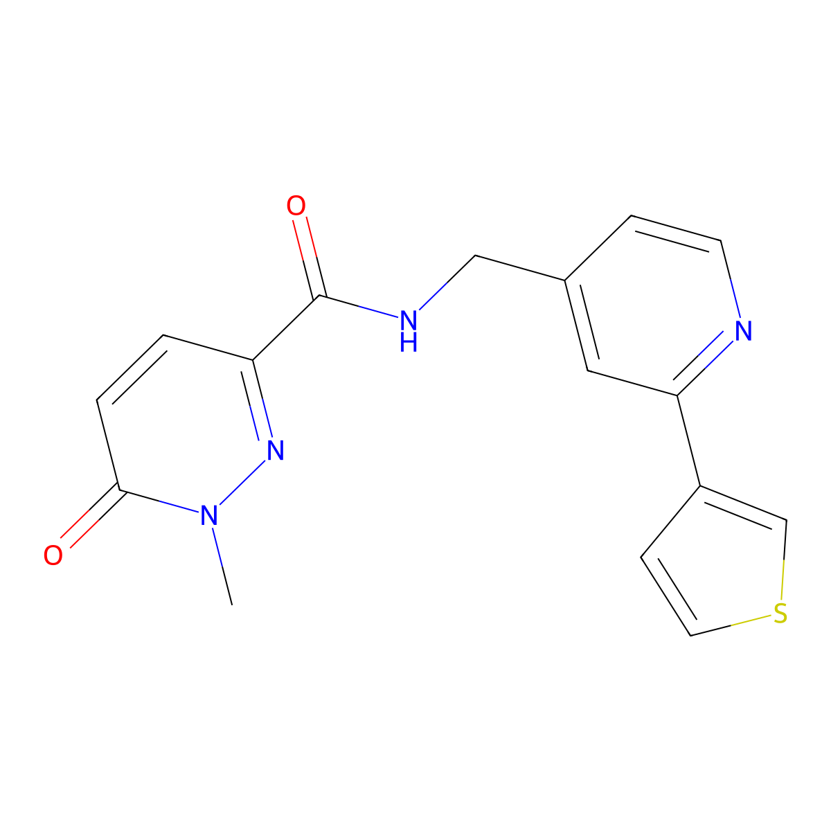 1-methyl-6-oxo-N-{[2-(thiophen-3-yl)pyridin-4-yl]methyl}-1,6-dihydropyridazine-3-carboxamide molecular structure, CAS 2034396-04-6