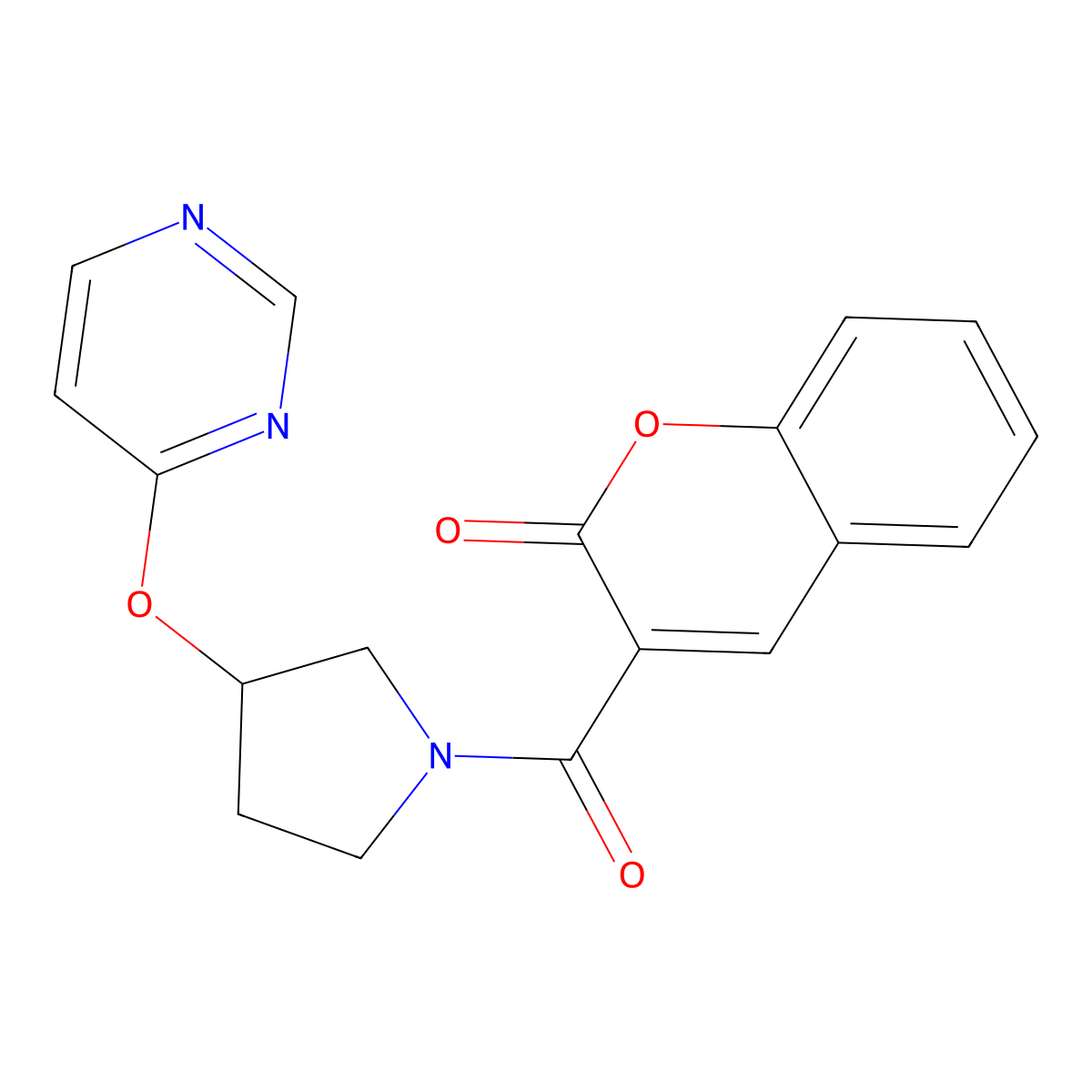 3-[3-(pyrimidin-4-yloxy)pyrrolidine-1-carbonyl]-2H-chromen-2-one molecular structure, CAS 2034396-07-9