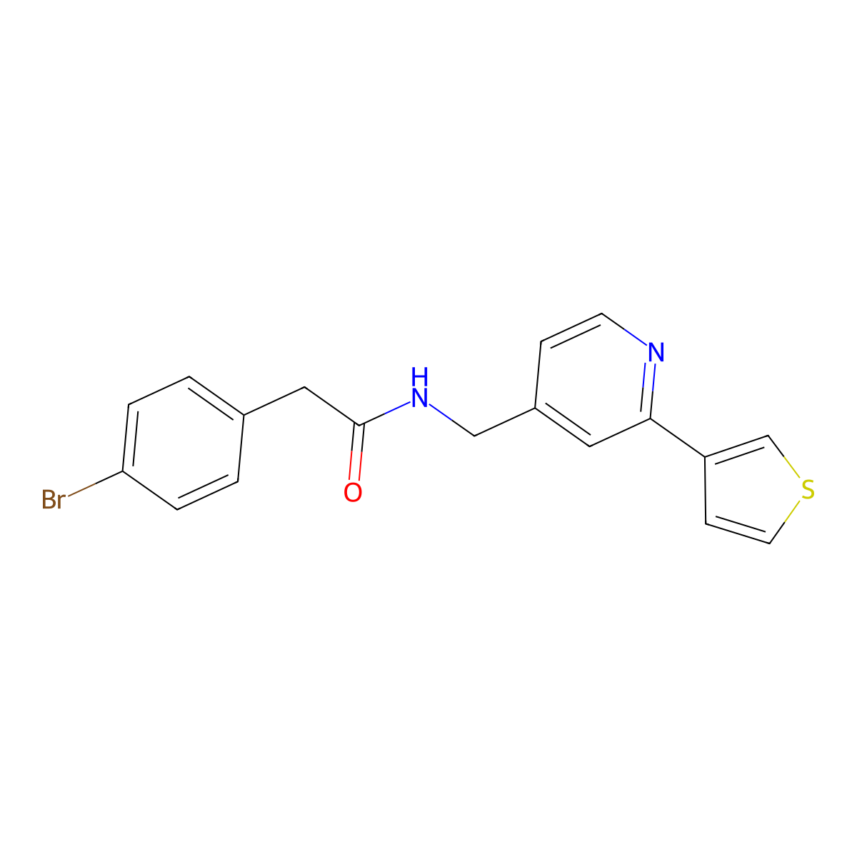 2-(4-bromophenyl)-N-((2-(thiophen-3-yl)pyridin-4-yl)methyl)acetamide molecular structure, CAS 2034396-11-5