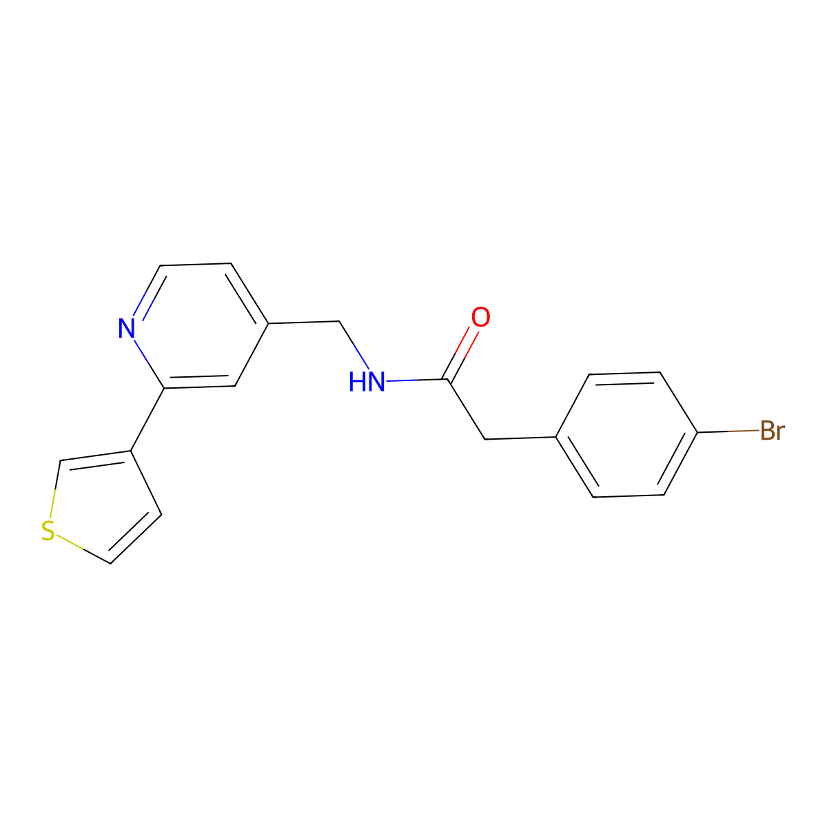2-(4-bromophenyl)-N-((2-(thiophen-3-yl)pyridin-4-yl)methyl)acetamide molecular structure, CAS 2034396-11-5