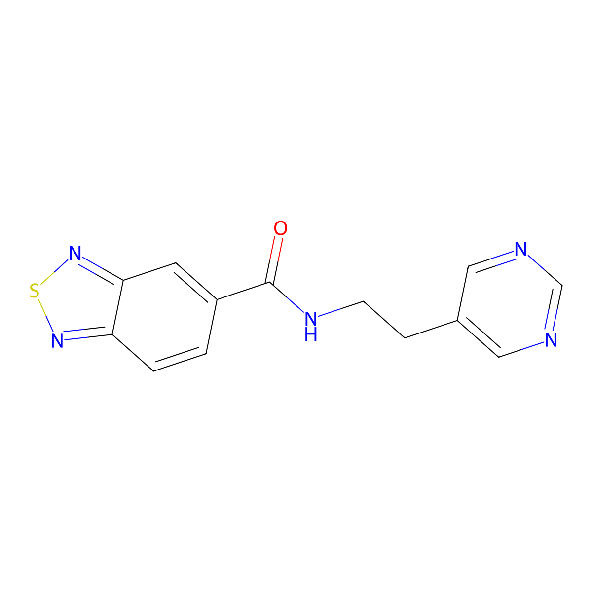 N-(2-(pyrimidin-5-yl)ethyl)benzo[c][1,2,5]thiadiazole-5-carboxamide molecular structure, CAS 2034396-15-9