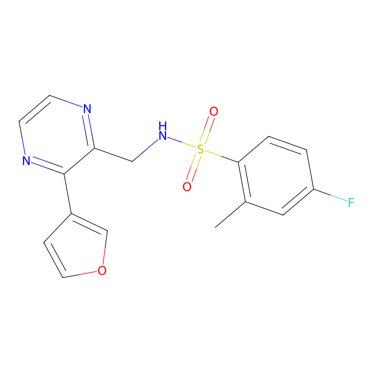 4-fluoro-N-((3-(furan-3-yl)pyrazin-2-yl)methyl)-2-methylbenzenesulfonamide molecular structure, CAS 2034396-19-3