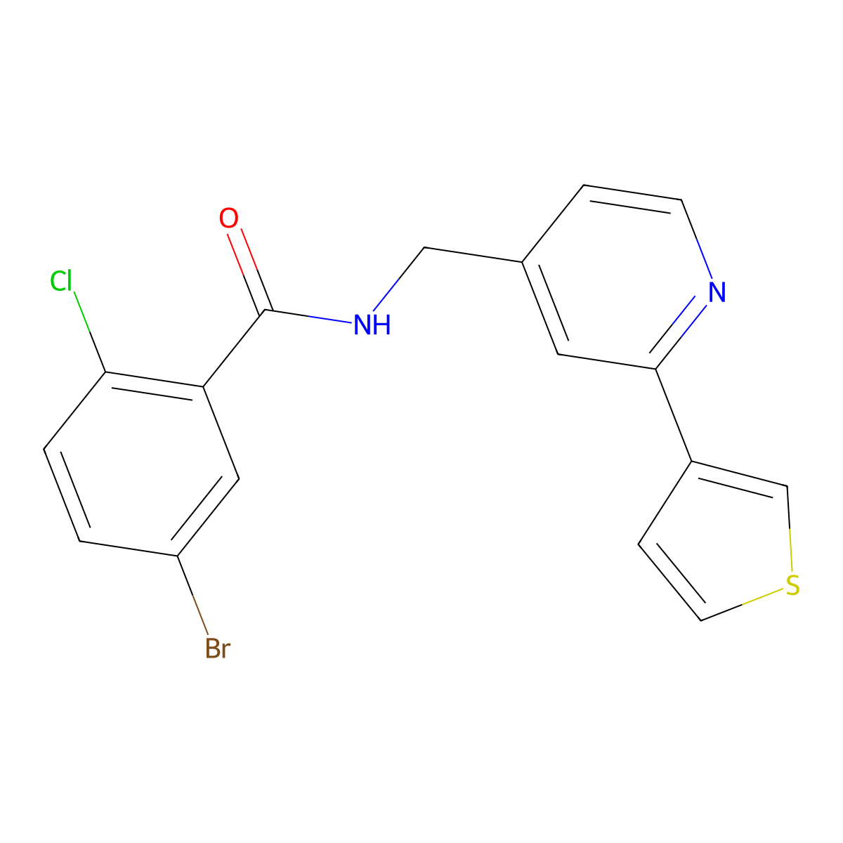 5-bromo-2-chloro-N-((2-(thiophen-3-yl)pyridin-4-yl)methyl)benzamide molecular structure, CAS 2034396-20-6