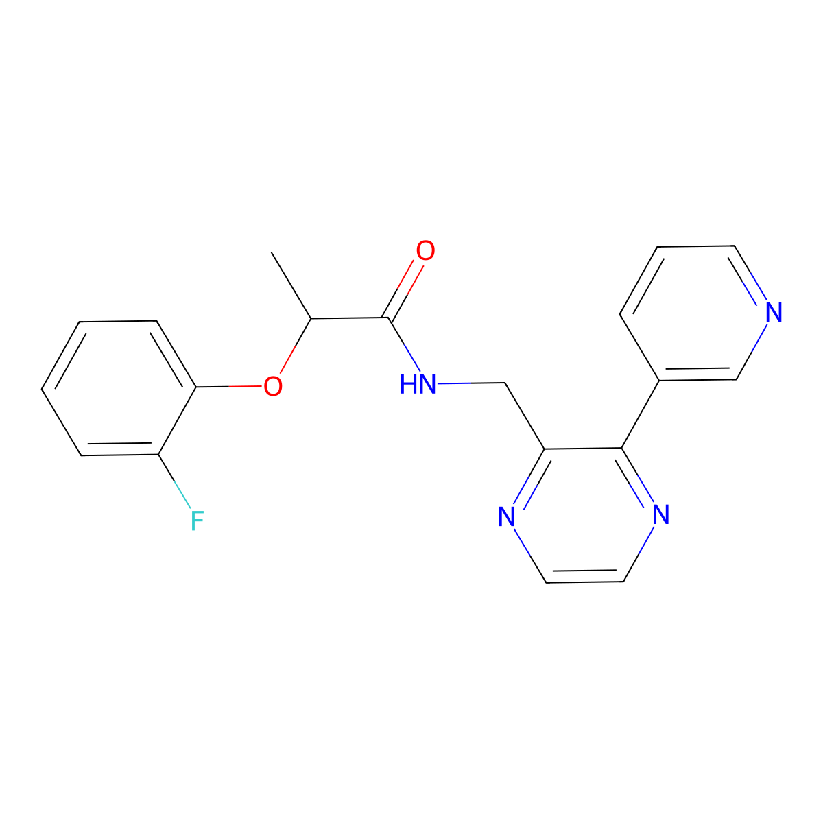 2-(2-fluorophenoxy)-N-{[3-(pyridin-3-yl)pyrazin-2-yl]methyl}propanamide molecular structure, CAS 2034396-21-7