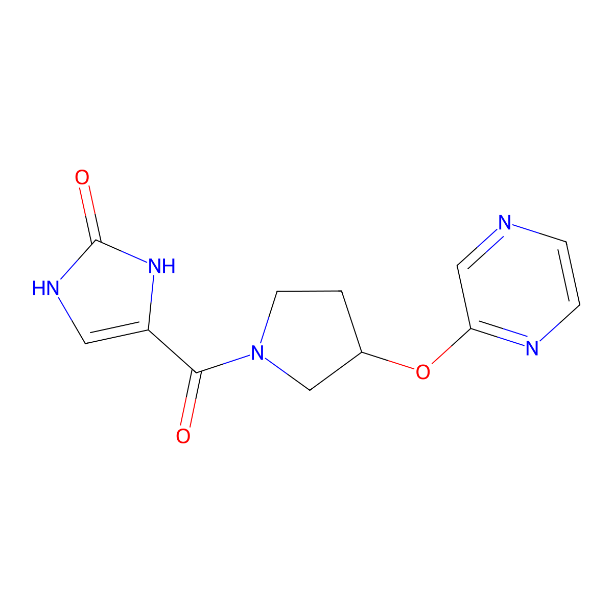 4-(3-(pyrazin-2-yloxy)pyrrolidine-1-carbonyl)-1H-imidazol-2(3H)-one molecular structure, CAS 2034396-22-8