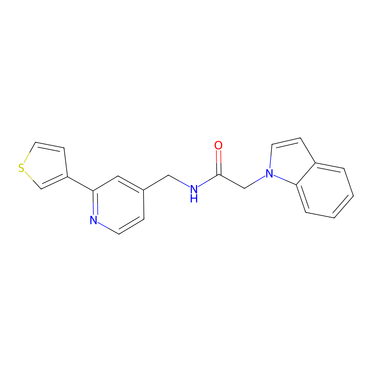 2-(1H-indol-1-yl)-N-((2-(thiophen-3-yl)pyridin-4-yl)methyl)acetamide molecular structure, CAS 2034396-24-0