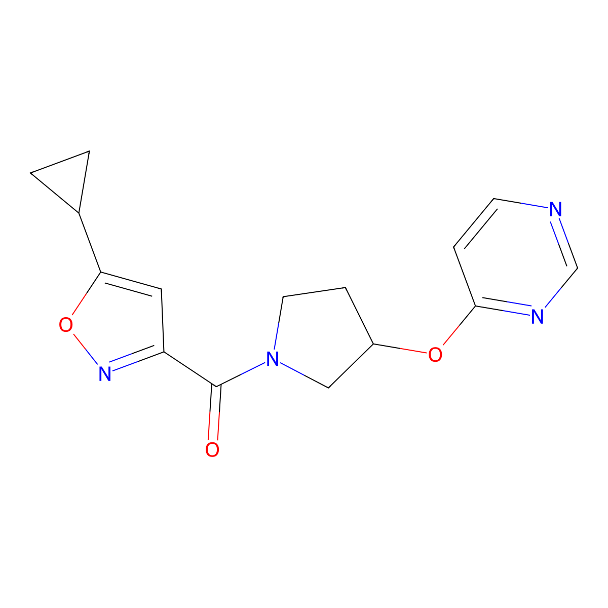 (5-Cyclopropylisoxazol-3-yl)(3-(pyrimidin-4-yloxy)pyrrolidin-1-yl)methanone molecular structure, CAS 2034396-26-2