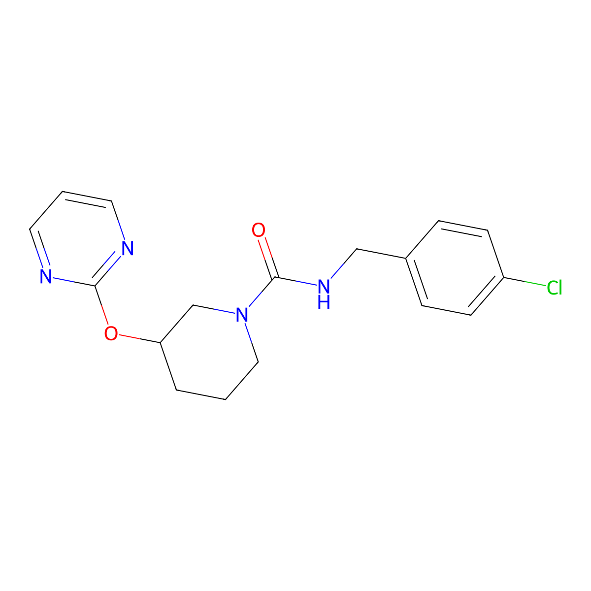 N-(4-chlorobenzyl)-3-(pyrimidin-2-yloxy)piperidine-1-carboxamide molecular structure, CAS 2034396-27-3