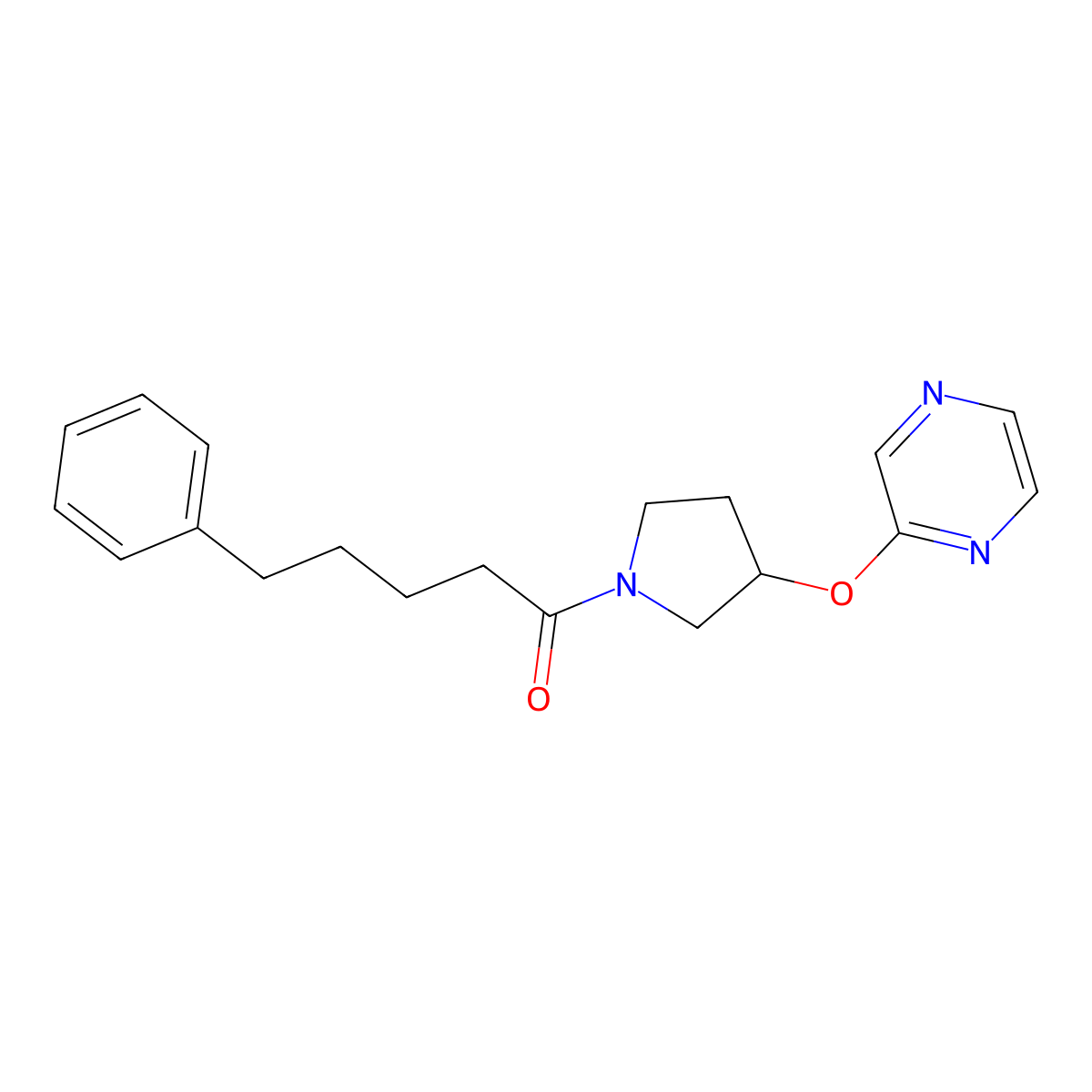 5-Phenyl-1-[3-(pyrazin-2-yloxy)pyrrolidin-1-yl]pentan-1-one molecular structure, CAS 2034396-28-4