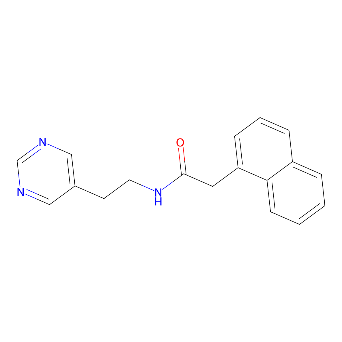 2-(naphthalen-1-yl)-N-(2-(pyrimidin-5-yl)ethyl)acetamide molecular structure, CAS 2034396-31-9