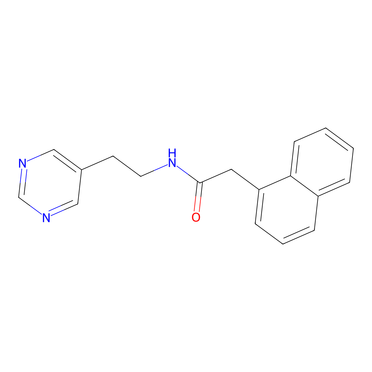2-(naphthalen-1-yl)-N-(2-(pyrimidin-5-yl)ethyl)acetamide molecular structure, CAS 2034396-31-9