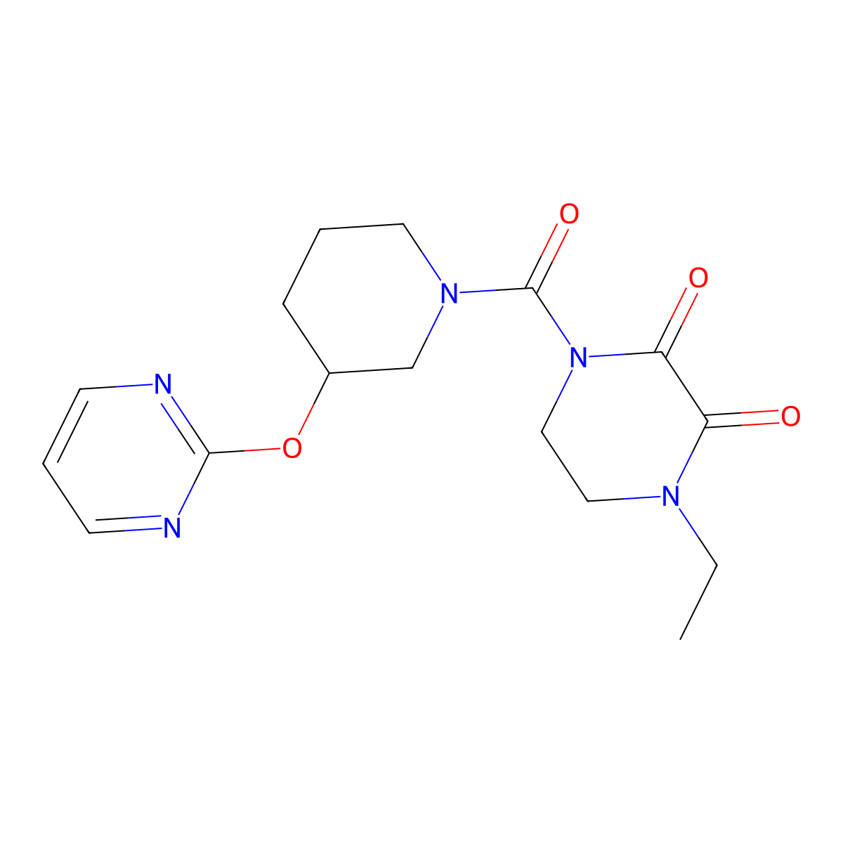 1-Ethyl-4-[3-(pyrimidin-2-yloxy)piperidine-1-carbonyl]piperazine-2,3-dione molecular structure, CAS 2034396-32-0