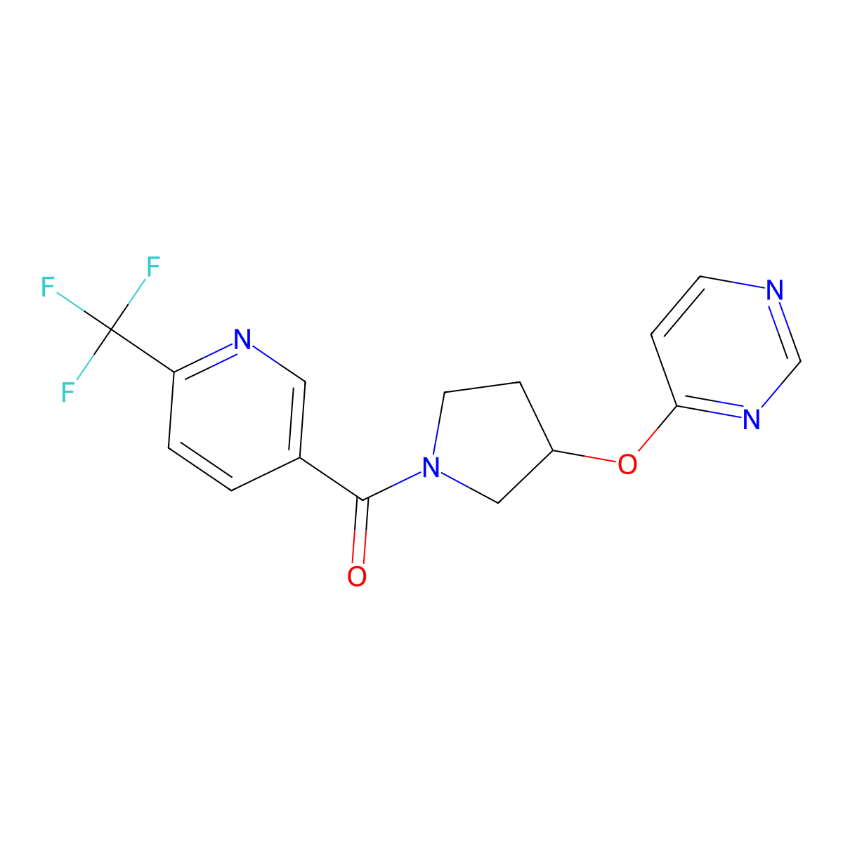 (3-(Pyrimidin-4-yloxy)pyrrolidin-1-yl)(6-(trifluoromethyl)pyridin-3-yl)methanone molecular structure, CAS 2034396-33-1