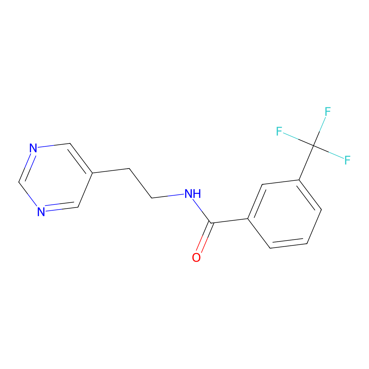 N-(2-(pyrimidin-5-yl)ethyl)-3-(trifluoromethyl)benzamide molecular structure, CAS 2034396-40-0