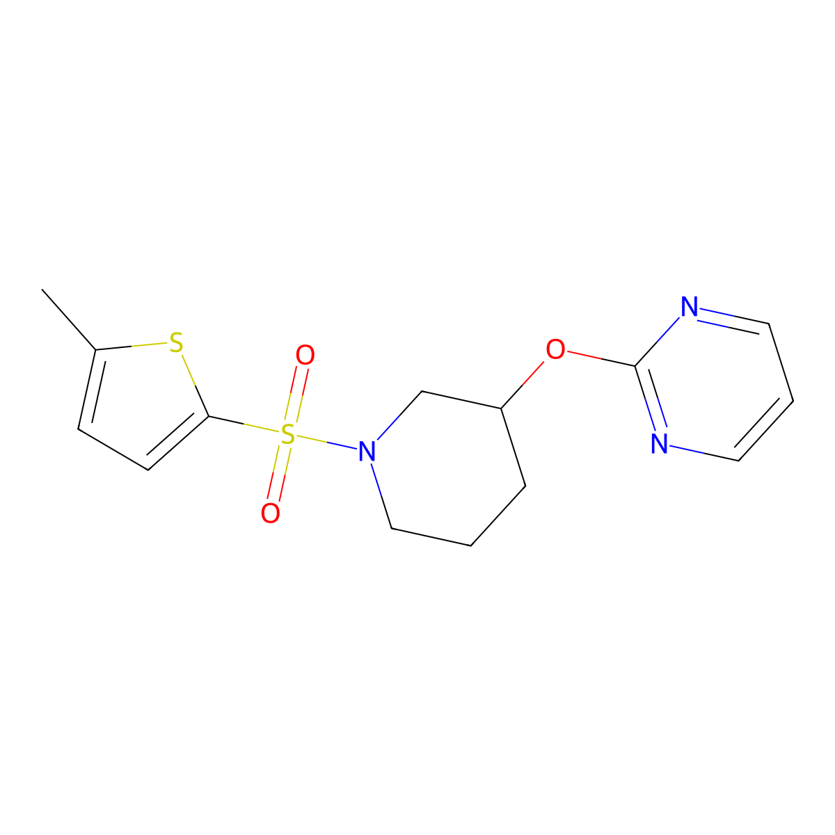 2-({1-[(5-Methylthiophen-2-yl)sulfonyl]piperidin-3-yl}oxy)pyrimidine molecular structure, CAS 2034396-42-2