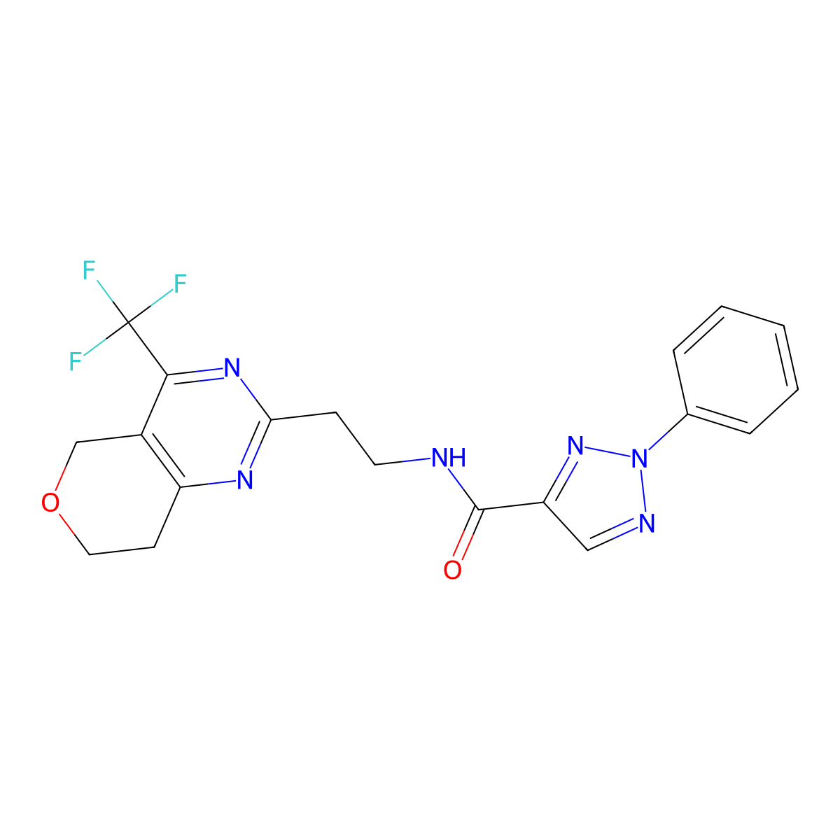 2-phenyl-N-(2-(4-(trifluoromethyl)-7,8-dihydro-5H-pyrano[4,3-d]pyrimidin-2-yl)ethyl)-2H-1,2,3-triazole-4-carboxamide molecular structure, CAS 2034396-44-4