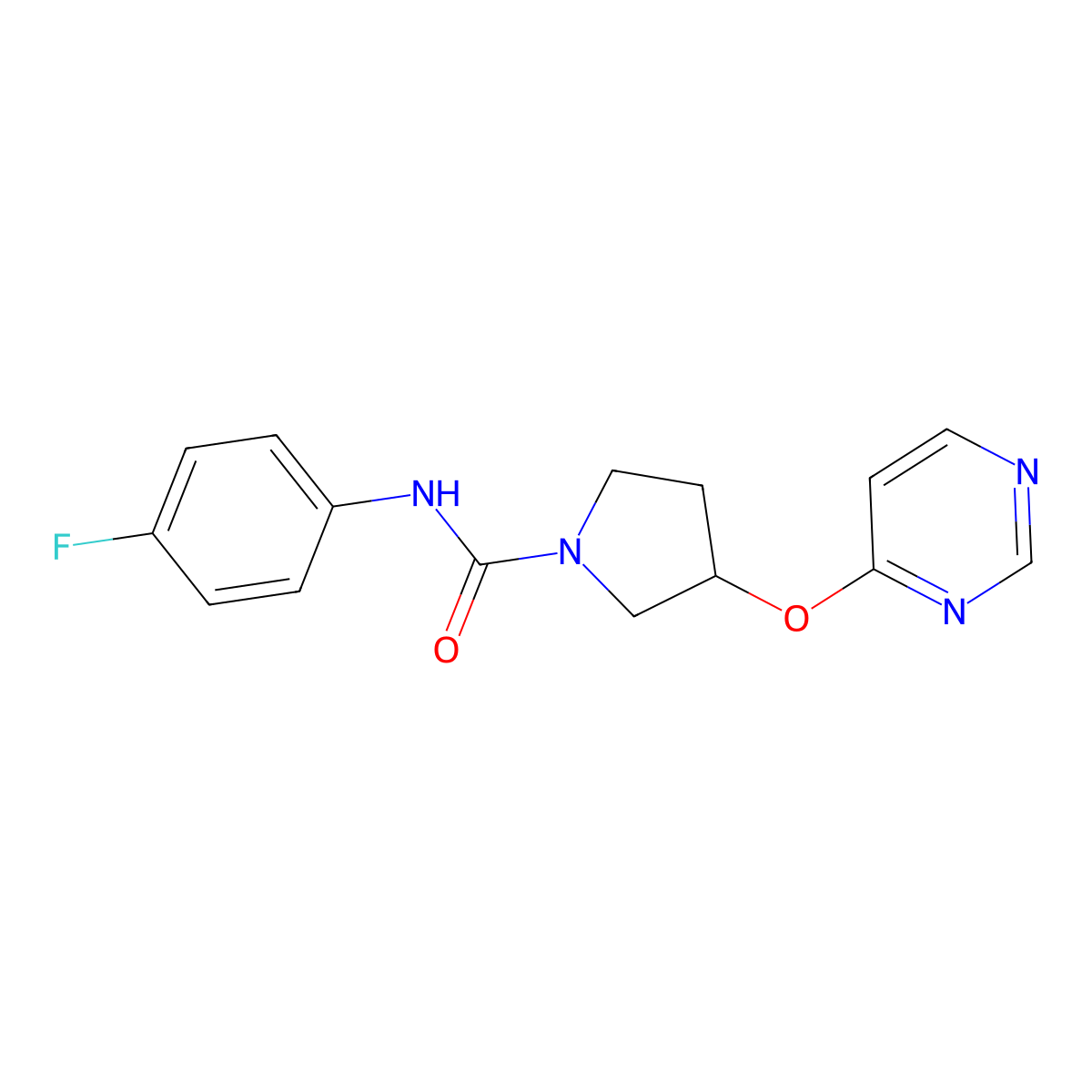 N-(4-fluorophenyl)-3-(pyrimidin-4-yloxy)pyrrolidine-1-carboxamide molecular structure, CAS 2034396-47-7
