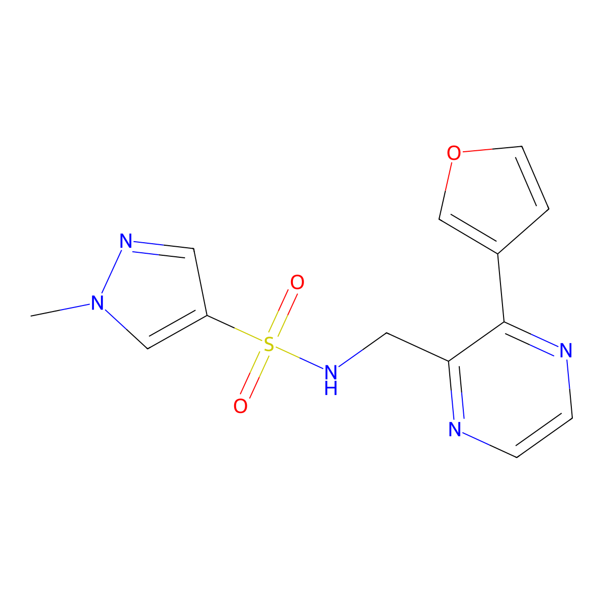 N-((3-(furan-3-yl)pyrazin-2-yl)methyl)-1-methyl-1H-pyrazole-4-sulfonamide molecular structure, CAS 2034396-50-2