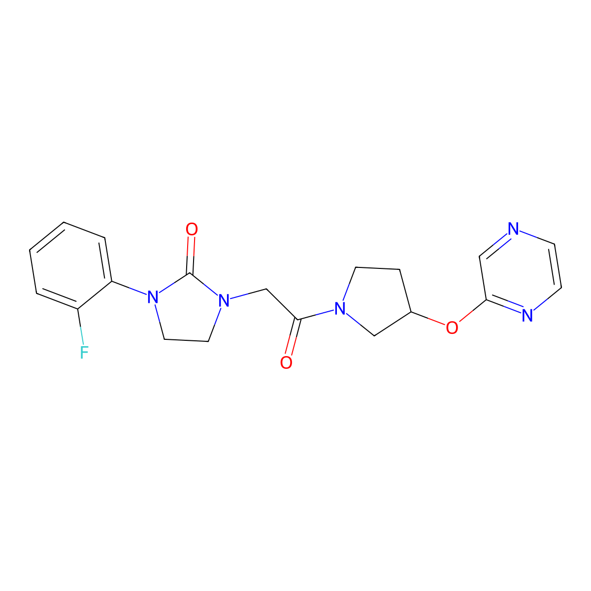 1-(2-Fluorophenyl)-3-{2-oxo-2-[3-(pyrazin-2-yloxy)pyrrolidin-1-yl]ethyl}imidazolidin-2-one molecular structure, CAS 2034396-51-3