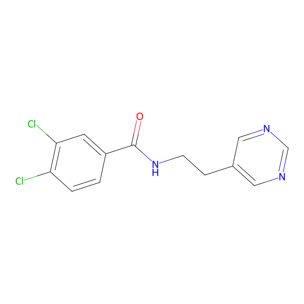 3,4-dichloro-N-(2-(pyrimidin-5-yl)ethyl)benzamide molecular structure, CAS 2034396-55-7