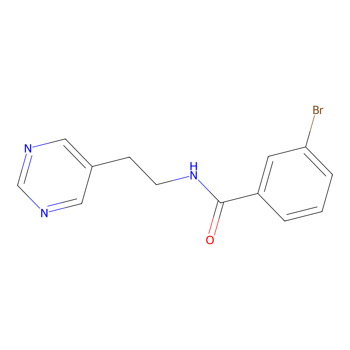 3-bromo-N-(2-(pyrimidin-5-yl)ethyl)benzamide molecular structure, CAS 2034396-59-1