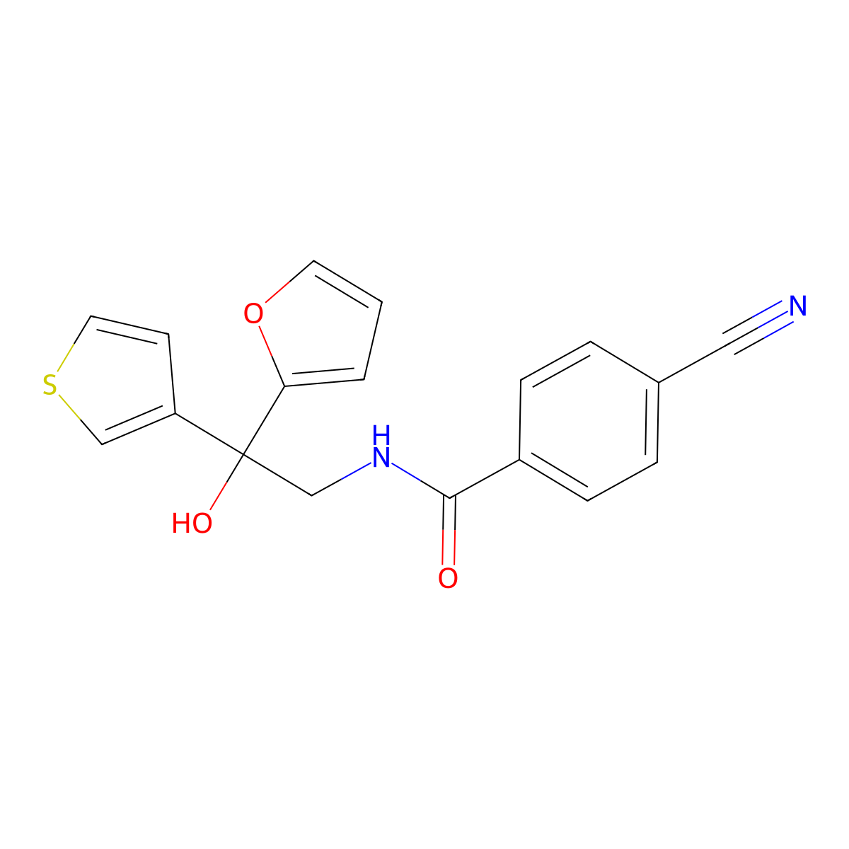 4-cyano-N-(2-(furan-2-yl)-2-hydroxy-2-(thiophen-3-yl)ethyl)benzamide molecular structure, CAS 2034396-61-5