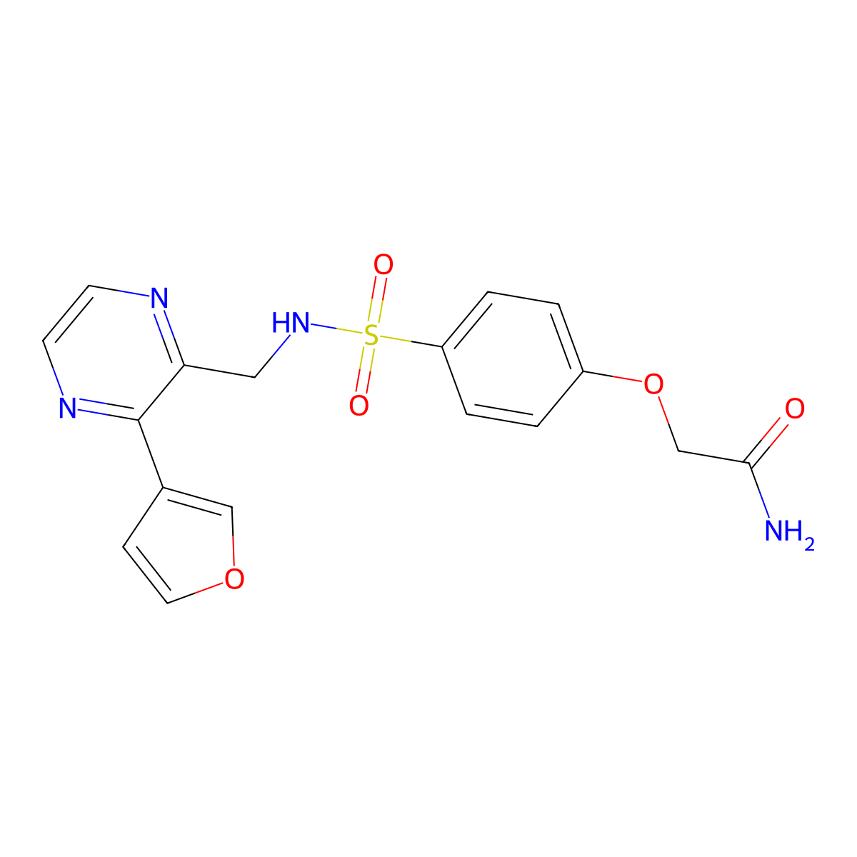 2-(4-(N-((3-(furan-3-yl)pyrazin-2-yl)methyl)sulfamoyl)phenoxy)acetamide molecular structure, CAS 2034396-62-6