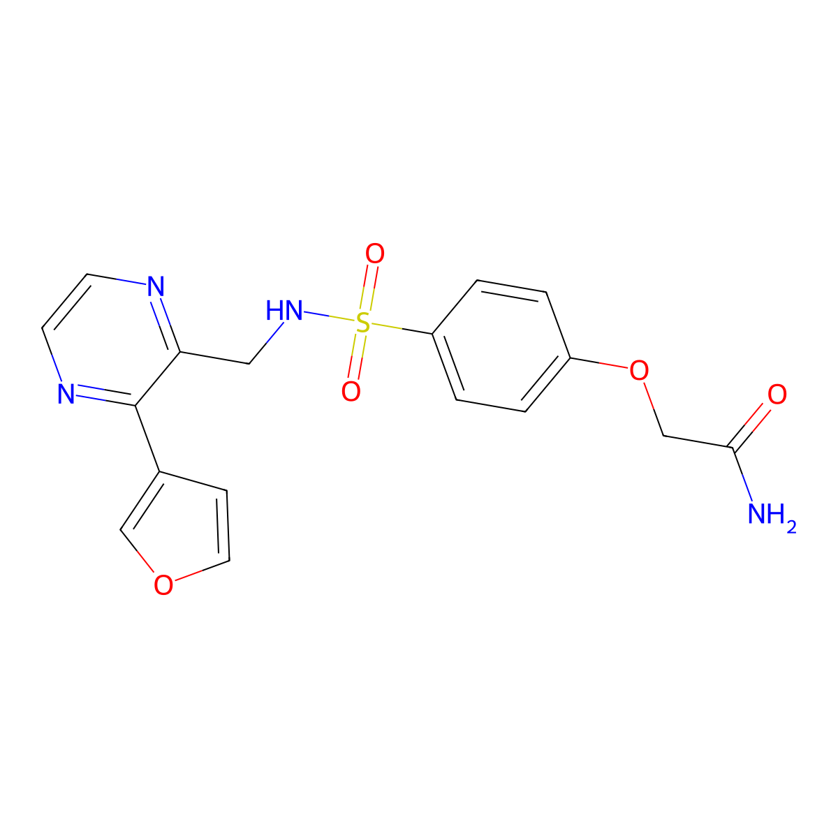 2-(4-(N-((3-(furan-3-yl)pyrazin-2-yl)methyl)sulfamoyl)phenoxy)acetamide molecular structure, CAS 2034396-62-6