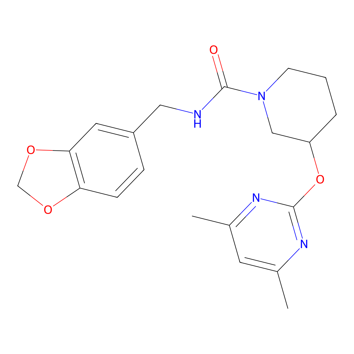 N-(benzo[d][1,3]dioxol-5-ylmethyl)-3-((4,6-dimethylpyrimidin-2-yl)oxy)piperidine-1-carboxamide molecular structure, CAS 2034396-63-7