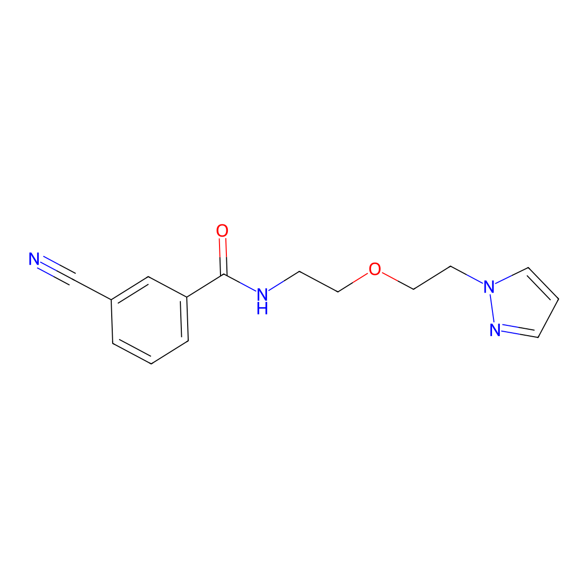 N-(2-(2-(1H-pyrazol-1-yl)ethoxy)ethyl)-3-cyanobenzamide molecular structure, CAS 2034396-65-9