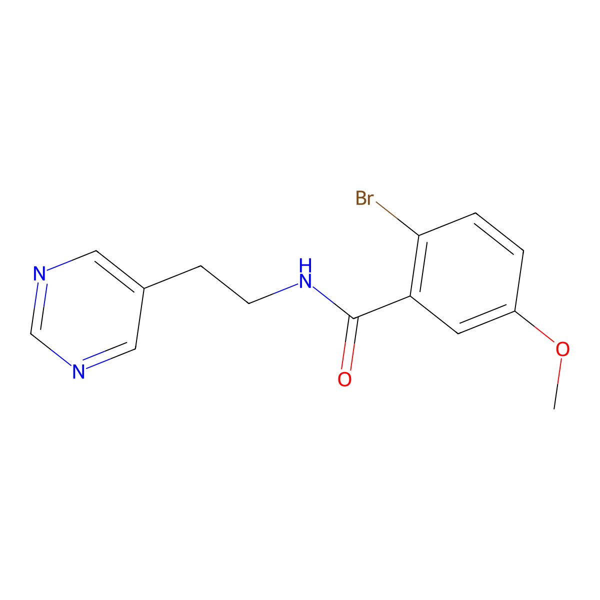 2-bromo-5-methoxy-N-(2-(pyrimidin-5-yl)ethyl)benzamide molecular structure, CAS 2034396-69-3