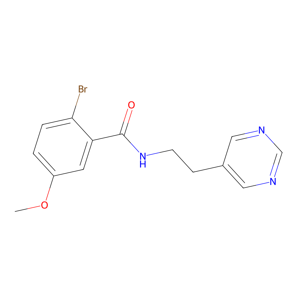 2-bromo-5-methoxy-N-(2-(pyrimidin-5-yl)ethyl)benzamide molecular structure, CAS 2034396-69-3