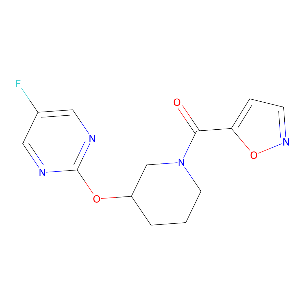 (3-((5-Fluoropyrimidin-2-yl)oxy)piperidin-1-yl)(isoxazol-5-yl)methanone molecular structure, CAS 2034396-72-8