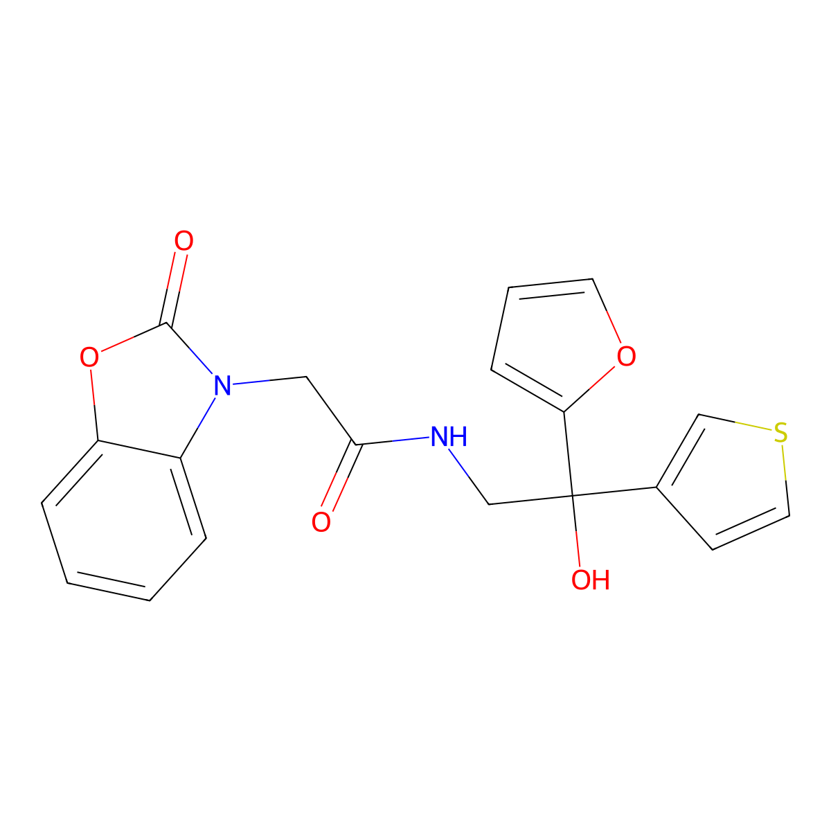 N-(2-(furan-2-yl)-2-hydroxy-2-(thiophen-3-yl)ethyl)-2-(2-oxobenzo[d]oxazol-3(2H)-yl)acetamide molecular structure, CAS 2034396-75-1