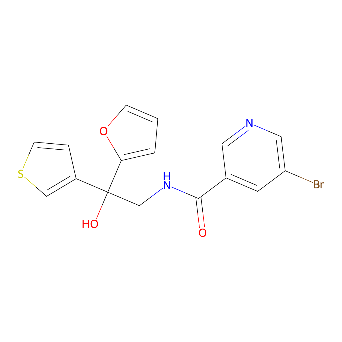5-bromo-N-(2-(furan-2-yl)-2-hydroxy-2-(thiophen-3-yl)ethyl)nicotinamide molecular structure, CAS 2034396-80-8