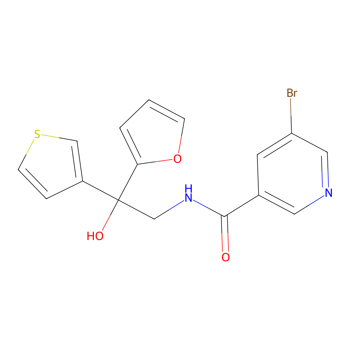 5-bromo-N-(2-(furan-2-yl)-2-hydroxy-2-(thiophen-3-yl)ethyl)nicotinamide molecular structure, CAS 2034396-80-8
