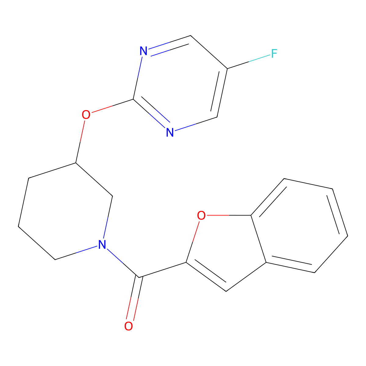 Benzofuran-2-yl(3-((5-fluoropyrimidin-2-yl)oxy)piperidin-1-yl)methanone molecular structure, CAS 2034396-85-3