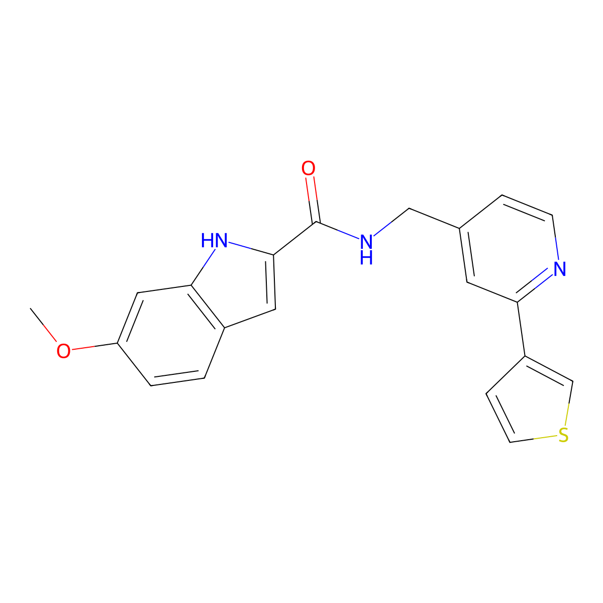 6-methoxy-N-((2-(thiophen-3-yl)pyridin-4-yl)methyl)-1H-indole-2-carboxamide molecular structure, CAS 2034396-87-5
