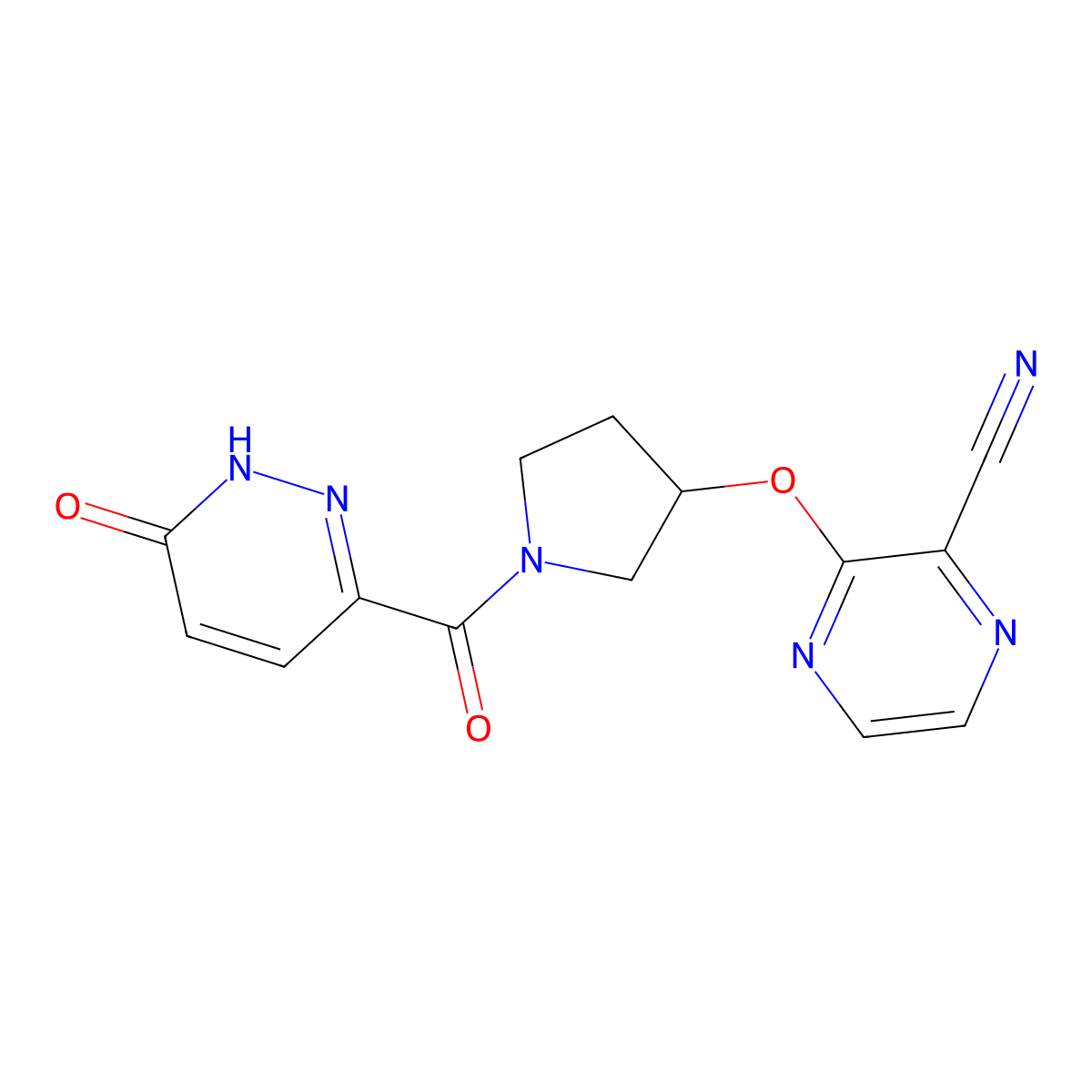 3-((1-(6-Oxo-1,6-dihydropyridazine-3-carbonyl)pyrrolidin-3-yl)oxy)pyrazine-2-carbonitrile molecular structure, CAS 2034396-97-7